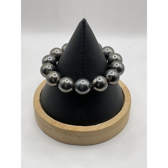 Silver-Tone Stainless Steel Beaded Stretch Bracelet For Men Or Women - Picture 2 of 3